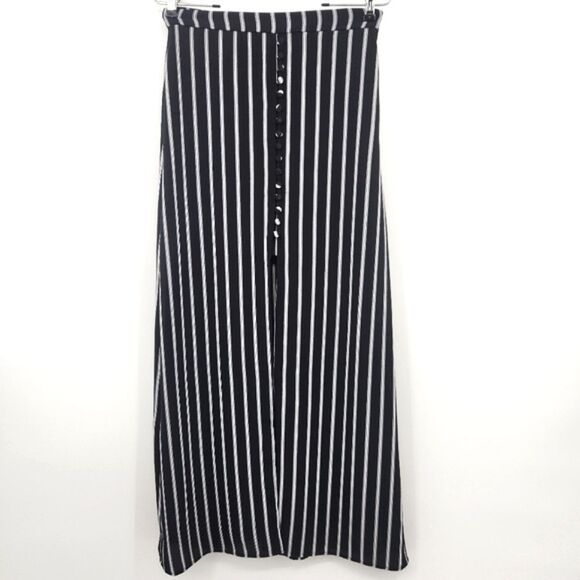 Sadie & Sage Midi Skirt Size Small Black White Pinstripes Menswear Summer Boho - Picture 1 of 10